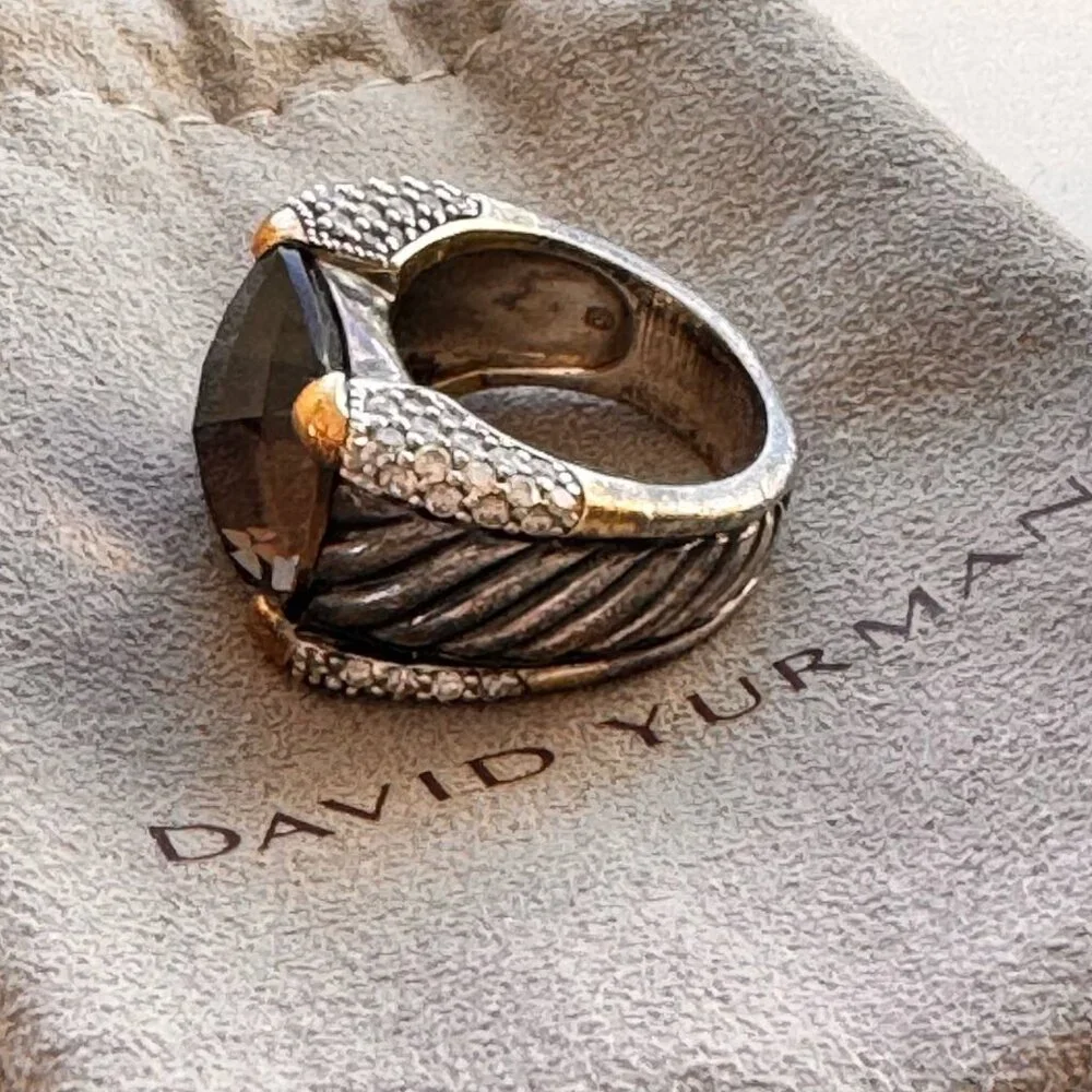 David Yurman Smoky Quartz Statement Ring in Sterling Silver, Gold and Diamonds - Picture 2 of 8